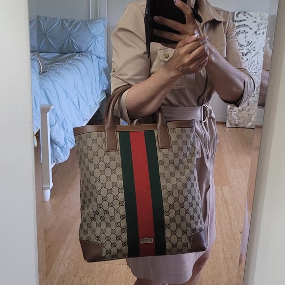 ***SOLD***GUCCI~LIMITED EDITION~SHERRY LINE~-EXTRA WIDE STRIPE~TOTE - Picture 11 of 13
